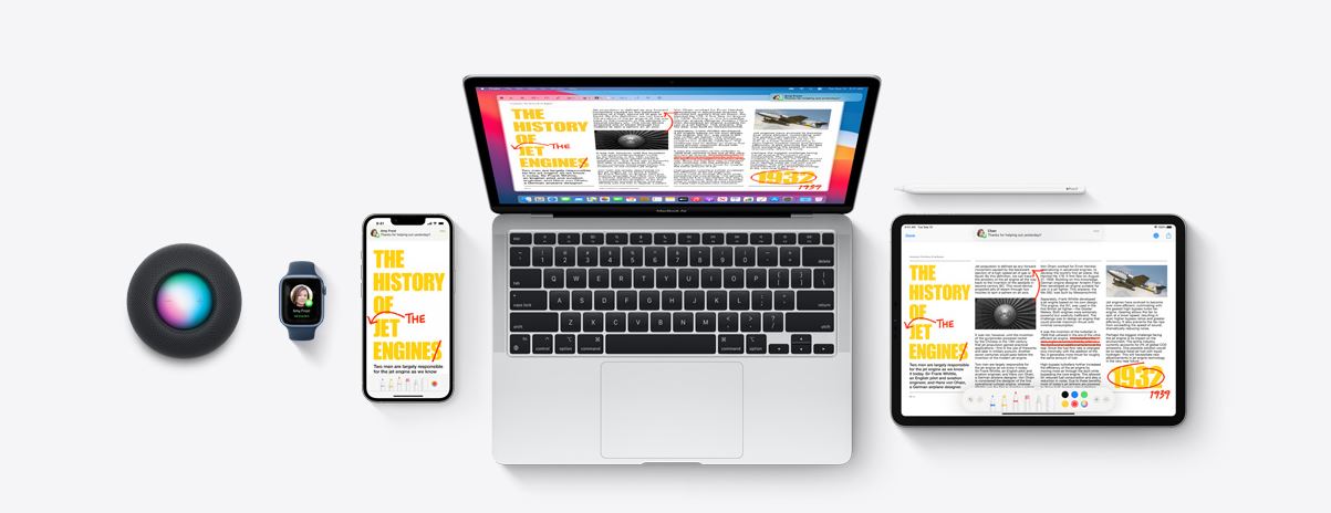 Different Apple devices are on display.